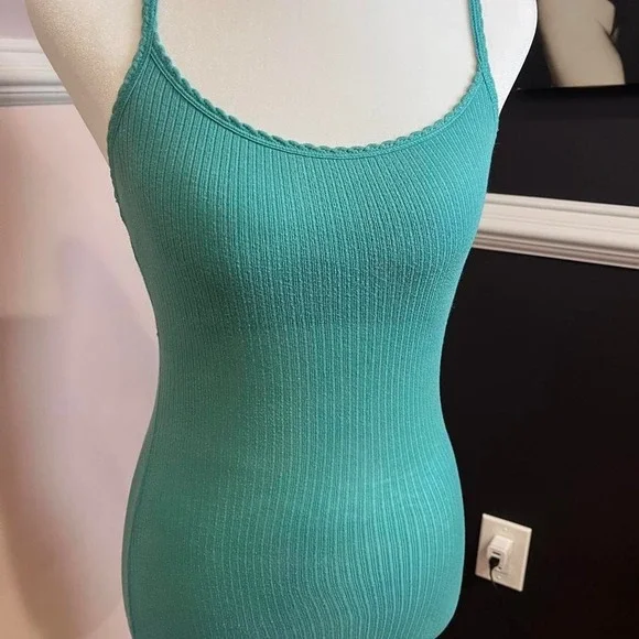 y2k abercrombie & fitch teal ribbed razor back tank top medium - Picture 2 of 8